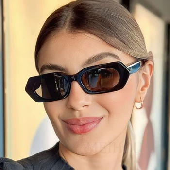 Daudzstūru Šauru Rāmja Saulesbrilles Sieviešu Vintage Mazs Taisnstūris Atdzist Saulesbrilles Sieviete 2024. Gadam Skaidrs Toņos Brilles UV400