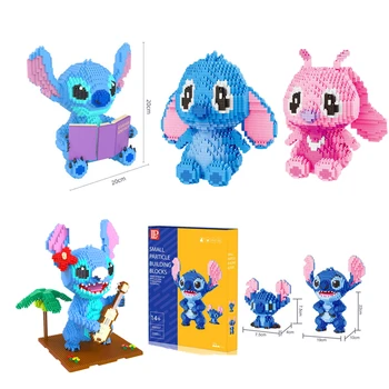 Disney Lilo & Stitch Miniatūras Ēkas Blokiem, Dūrienu 3D Modeli, Ķieģeļu Rotaļlietas, Rozā, Zila Ķieģeļi, Mācot Bērnus Ziemassvētku Rotaļlieta