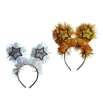 Dzirkstošo Vizulis Zvaigzne Pompoms Matu Stīpas 2024. Gadam Jauno Gadu Hairband Ziemassvētku Cosplay Kostīms Puse Cepures Pusaudžiem Sievietēm