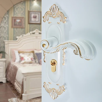 Eiropas stila interjeru durvju slēdzenes klusums balta guļamistaba masīvkoka istabas durvju slēdzeni mājas universālu rokturi vannas istaba bloķēšana