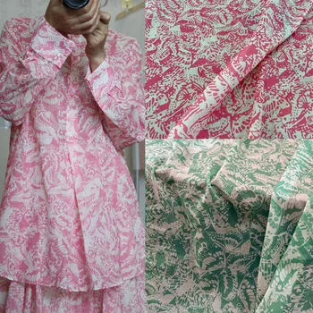 Eiropā Un Amerikā Modes Rozā/Zaļš Tauriņš Iespiesti Plānas Kokvilnas Auduma Sieviešu Kleita, Blūze Roku darbs DIY Auduma Šūšanai