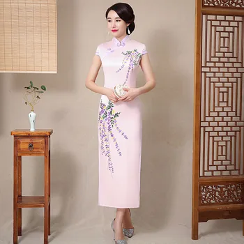 Elegants Rozā Vintage Cheongsam Cienīgu Catwalk Modes Banketa Puse Qipao Ķīniešu Stilā Vakara Kleita Sievietēm