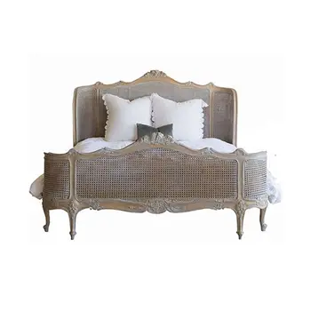 Franču guļamistaba klasika koka, antikvariāts, king-size cirsts rotangpalmas gulta pasūtījuma mēbeles masīvkoka austi niedru gultu