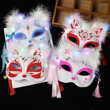Gaismas Led Fox Maska, Japāņu Cosplay Mirgo Acu Maska Rave-Kostīmu Anime Pusi Sejas Cat Maskas, Masku Festivāls Puse Aksesuāri