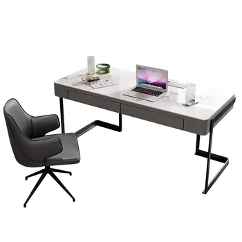 Gaismas luksusa mūsdienu akmens plātne marmora galda un krēsla kombinācijā minimālisma itālijas datora galds mājas un biroja vajadzībām