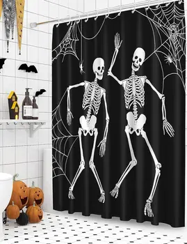 Halloween Galvaskausa Dušas Aizkari Smieklīgi Deju Skelets Zirnekļa Tīkls, Melns Balts Vannas Aizkaru Audums Vannas Istabā Vanna Dekoru Ar Āķi