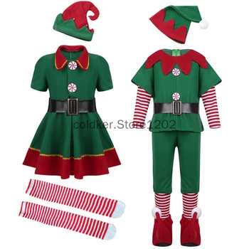 Halloween Ziemassvētku Kostīms Pieaugušajiem, Bērns Zaļā Elfs Apģērbu Cosplay Vecāku Un Bērnu Apģērbus Pieaugušajiem Bērniem, Vīriešiem Un Sievietēm Ziemsvētki Puse Uzvalks