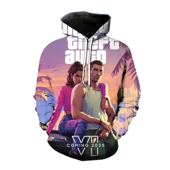 Hoodies GTA 6 Spēle 3D PrinteStreetwear Zēni Meitenes Modes Krekli Lielgabarīta Grand Theft Auto VI pelēkā vārna Bērniem, Treniņtērpi