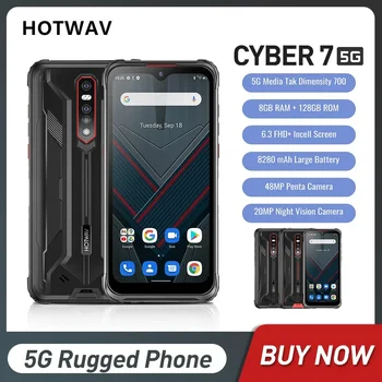 Hotwav Cyber 7 Ūdensizturīgs, Izturīgs Viedtālruņu 6.3 Collu FHD Octa Core 8GB+128GB 5G Android Mobilā Telefona 8280mAh 48MP Kamera, NFC