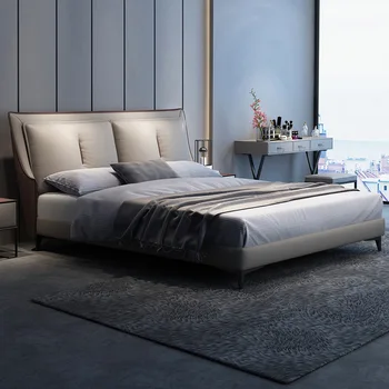Itālijas minimālisma ādas mūsdienu minimālisma guļamistaba 1.8 m mīksta soma Ziemeļvalstu luksusa augstas klases mēbelēm kāzu gultas