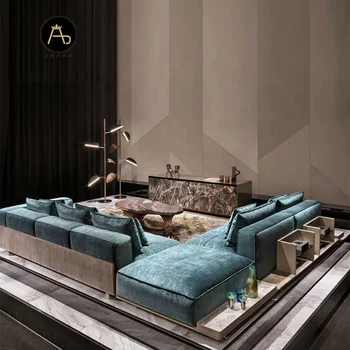 Itāļu luksusa dizaina mēbeles modernās viesistabas dīvāna lielās frekvencēs ādas augstas kvalitātes nerūsējošā tērauda stiept dīvāns