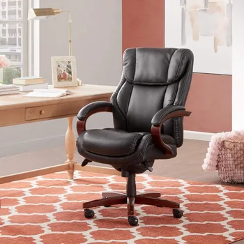 Izpildu ergonomisks biroja krēsls ar atmiņas putu spilveni, cietu koka roku balstiem un pamatnes, ūdenskritums salīdzinājuma, Bon, melns