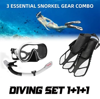 JSJM Jaunu Niršanas Komplekts 1+1+1 Profesionāli Zemūdens Niršanas Maska Iekārtas, Niršanas Brilles, HD Anti Miglas Maska Snorkeling Trubiņa Pleznas