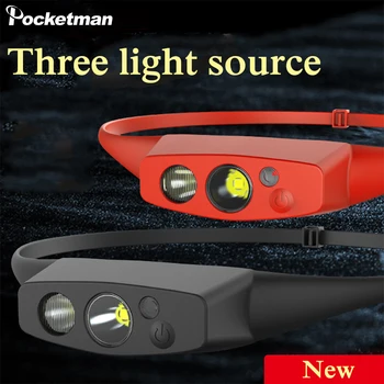 Jauna Sarkana/Balta/Dzeltena Trīs gaismas Avots LED Lukturis Ērti Viegls Veids-C, USB Uzlādējams Lukturu Zvejas Galvas Lampas