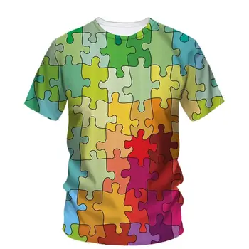 Jaunas Vasaras Vīriešiem Jautri 3d Iespiesti Jigsaw Puzzle Raksts Iespiests T-Krekls Gadījuma Personības Tendencēm Plus Lieluma O Apkakli, Īsām Piedurknēm Augšu