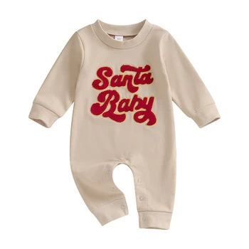 Jaundzimušais Meitene Zēns Ziemassvētku Apģērbs Santa Baby Priecīgus Mini Izšuvumi Romper Jumpsuit Kritums Apģērbu