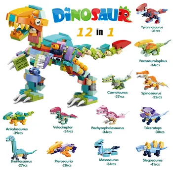 Jaunu 12in1 Kraušanas Blokus Dzīvnieku, Kukaiņu Tyrannosaurus Rex Dinozaura Pasaules Montāža Celtniecības Bloki, Rotaļlietas Bērniem Zēni Dāvanu