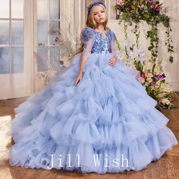 Jill Vēlas Luksusa Blue Girl Dress Sequined Princese Dubaija Bērniem, Kāzas, Dzimšanas Dienas, Komūnijas Grupa Eleganta Vakarkleita 2024. Gadam J292