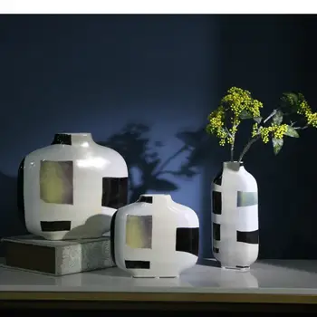 Keramikas Vāze Krāsotas Rūtainā Modelis Keramikas Rokdarbu Mēbeles Modern Home Decoration, Ziedu Kompozīcijas, Hidroponika
