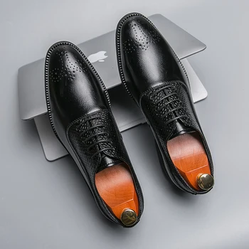 Klasiskās uzņēmējdarbības kurpes vīriešu kurpes modes norādīja toe mežģīnes up augstas kvalitātes oficiālu kāzu kurpes biroja kurpes 38-46