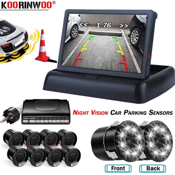 Koorinwoo Parktronics Automašīnas Novietošanas Sensors 8/4 Radaru Detektors Priekšējā Kamera Spogulis Rāda Attālumu Locīšanas Ekrāns Parkošanās Sistēma