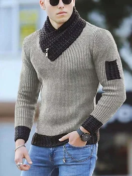 Korejas Modes Rudenī Vīriešiem Gadījuma Vintage Stila Džemperi, Vilnas Augstu Uzrullētu Apkakli Lielajam 2023 Ziemas Vīriešiem Silts Kokvilnas Džemperi Džemperi