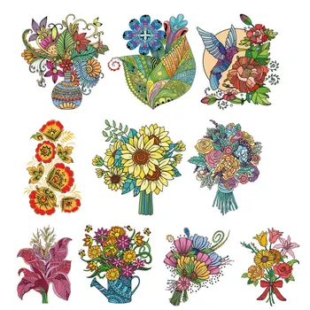 Krāsains ziedi un saulespuķes Siltuma pārneses drukāšanas vinila uzlīmes Dzelzs Par bērnu T-krekls Mugursoma DIY piederumi