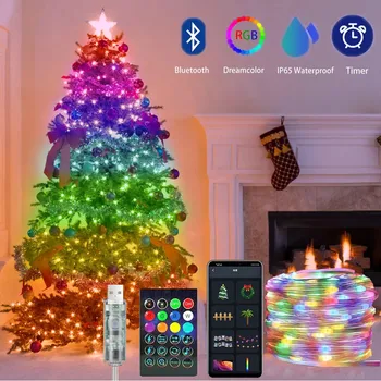 LED Daudzkrāsu Pasaku String Gaismas, 20m 200leds 5V Adresējama Ūdensizturīgs Aizkaru Apgaismojums, Ziemassvētku Apgaismojums Remote & Bluetooth