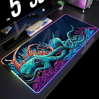 LED Gaming peles paliktņi Astoņkāji Dizaina Lielu Apgaismojums Galda Paklājiņš 39.3x19.6in Spēlētājs, peles paliktnis RGB Peles Paliktņa Gaismas Peli Mat