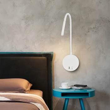 LED galda Lampa USB Gaismas Sienas gaismas uzstādīts guļamistaba elastīgu USB ports Home Hotel Bēniņi Gultas Nakts Grāmata Gaismas Mūsdienu Balts