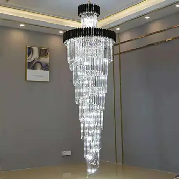 Luksusa mūsdienu kristāla lustras par kāpņu Ilgi, bēniņi black cristal gaismas armatūra villa vestibilā dzīvojamā istaba dekori pakārt apgaismojums