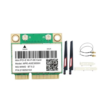 MPK-AXE3000H WiFi Kartes Adapteris+Antena WiFi 6E 2400Mbps Mini PCI-E, BT 5.2 802.11 AX 2.4 G/5.G/6Ghz Wlan Tīkla