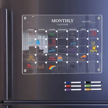 Magnētiskā Baltā Tāfele Virtuves Plāksnes Ledusskapis Sausās Tīrīšanas Kalendāra Praktiskā Akrila Tukšu Valdes Grafiku, Caurspīdīga Ar Pildspalvu
