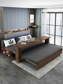 Masīvkoka dīvānu multi-function dzīvojamā istaba studiju push-pull locīšanas gulta teleskopiskie gulta mazā sadzīves miega sofabed