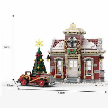 Maz Ziemas rātsnama Modeli ar Ziemassvētku Eglītes & Vintage Automašīnu 983 Gab. Ziemas Ciems Ķieģeļi Ziemassvētku Kolekcija