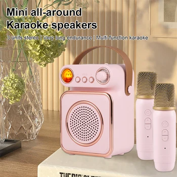 Mini Karaoke Mašīna Retro Portatīvo Bezvadu Dual mikrofonu, Skaļruņu Komplekts Uzlādējams ar nakts gaismu, lai Puse, Āra Mājās
