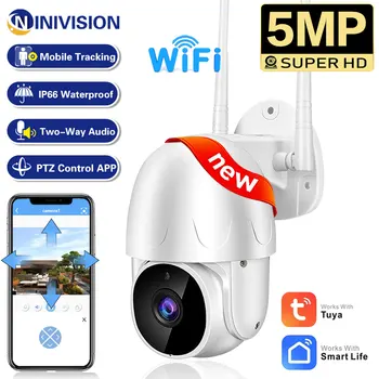Mini Tuya Smart Home Dzīves WiFi Kameru Mākonis 5MP Auto Izsekošana PTZ Kameras Āra Signālu CCTV Home Security Max 128G TF Kartes Cam