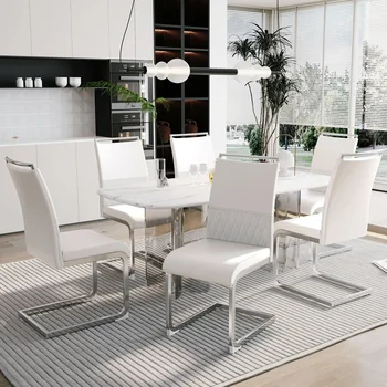 Modernās Ēdamistabas Krēsli Komplekts 2, Svītru Atzveltni Dizains, Ēdamistaba, Virtuve, Viesu Biroja Krēsls, Balts