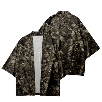 Modes Dzīvnieku Pūce Drukāt Krekli Japāņu Streetwear Haori Tradicionālo Jaka Vīriešu Kimono Vasaras Pludmales Yukata Āzijas Apģērbu