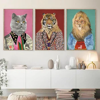 Modes Leopard, Tiger Portrets Plakāti un Izdrukas Luksusa Zīmolu Dzīvnieku Kanvas Glezna Ziemeļu Sienas Art Attēlu Dzīvojamā Istaba Dekori
