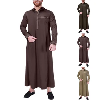 Modes Musulmaņu Thobe Jubba Vīriešu Drēbes, Vintage garām Piedurknēm Saūda Arābu Islāma Indijas Kleita Drēbes, Atloks pogu Kaftan Eid Ramadan