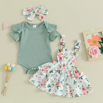 Mubineo Baby Girl Vasaras Apģērbs Cute Apģērbs ar Īsām Piedurknēm Romper Kopumā Svārki Kleita, Galvas 3PCS Jaundzimušo Apģērbs