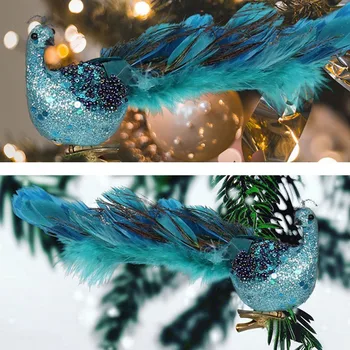 Mākslīgās Apdare Putnu Modelis Ziemassvētki Karājas Mākslīgā Zilā Pāva Putnu Simulācijas Putnu Ziemassvētku Eglītes Rotājumi