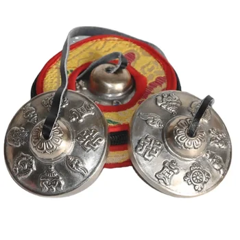 Nepālas Misiņa Tinkle Bell Retro Tibetas Šķīvji, Zvani Jogas Meditācijas Zvans ar Maisu Budistu Piegādes Orff Instrumenti Dāvanas