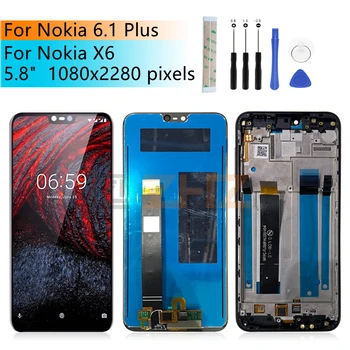Nokia X6, LCD Displejs, Touch Screen Digitizer Montāža Nokia 6.1 Plus Displeja Nomaiņa Remonta daļas 5.8