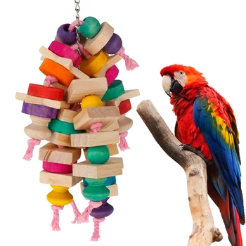 Papagailis Sakost Rotaļlietas Putnu Papagailis Karājas Bite Koka Klučiem, Būris Jautri Rotaļlieta, Košļājot Kāpšanas Nokošana Koka Mezgli, Košļājamās Rotaļlietas