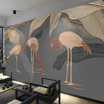 Pielāgotu Jebkura Izmēra Sienu Tapetes Mūsdienu 3D Banānu Lapu Zelta Reljefs Līniju Fresco Dzīvojamā Istabā, TV Dīvāns Fonā Sienas Gleznojums