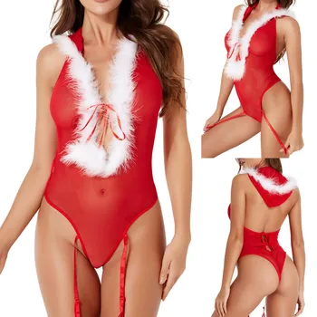 Plīša Ziemassvētku Sievietes, ir Viens Gabals, Jautri, Apakšveļa Underclothes Kostīmu Cietā Krāsa Sarkana Apakšveļa Bodysuits Sexy Kostīmu Naktsveļu