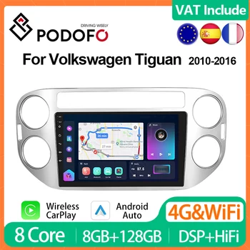 Podofo AI Balss Android Auto CarPlay Radio Volkswagen Tiguan 1 NF 2010-2016 Multimediju Atskaņotājs, 2din GPS utoradio Galvas Vienības