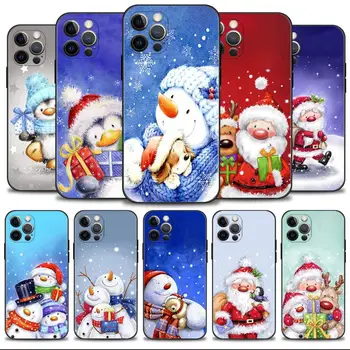 Priecīgus Ziemassvētkus Karikatūra Sniegavīrs Pingvīns Tālrunis Lietā Par iPhone 15 15 11 14 13 12 Pro Max 13 12 Mini XR-X XS 7 8 Shell
